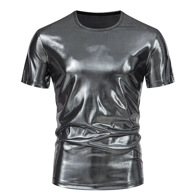 Men Crewneck Glossy Short Sleeves T-Shirt