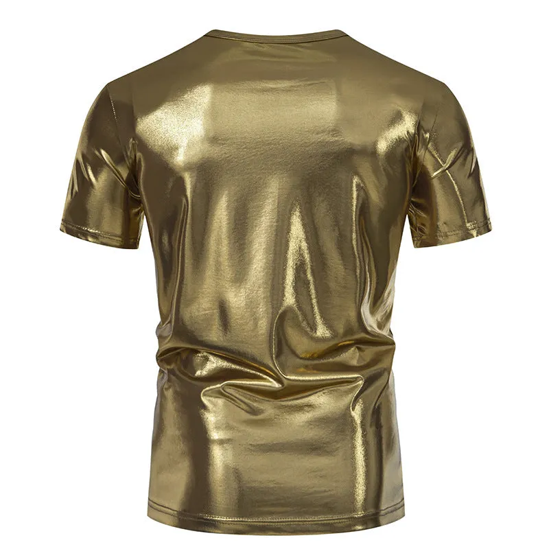 Men Crewneck Glossy Short Sleeves T-Shirt