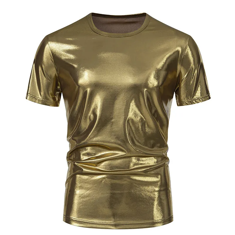 Men Crewneck Glossy Short Sleeves T-Shirt