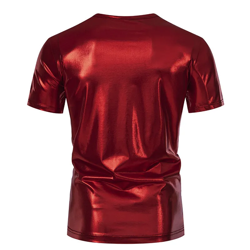Men Crewneck Glossy Short Sleeves T-Shirt