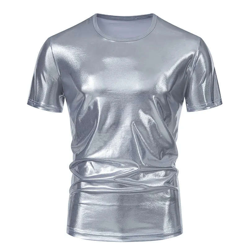 Men Crewneck Glossy Short Sleeves T-Shirt