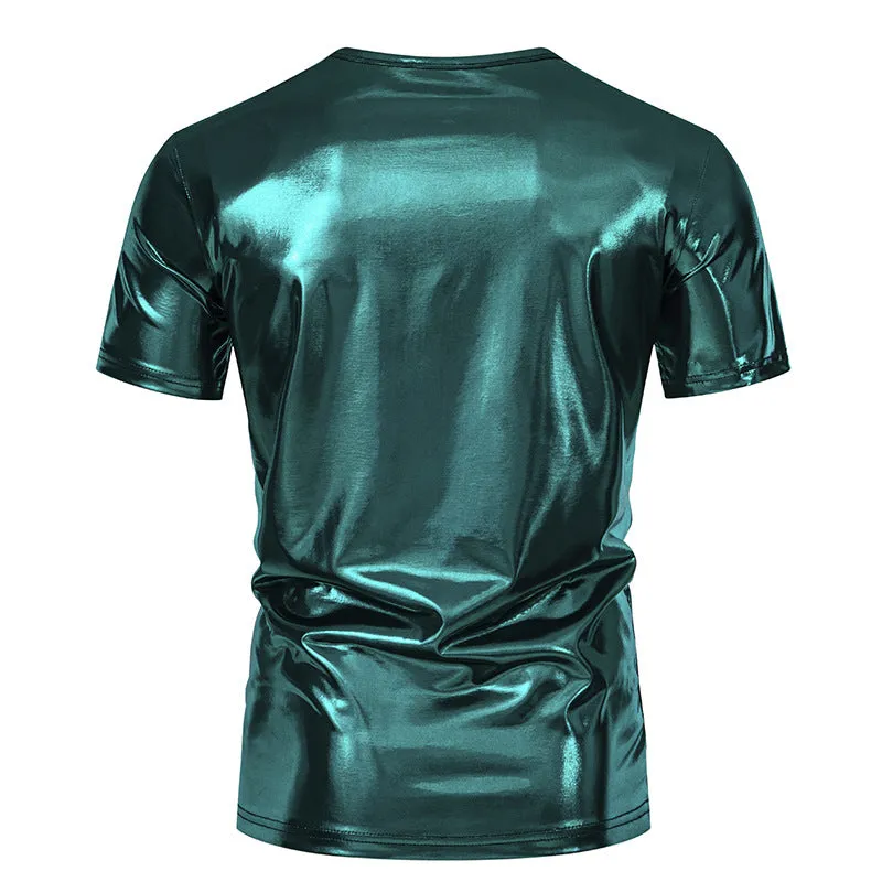 Men Crewneck Glossy Short Sleeves T-Shirt