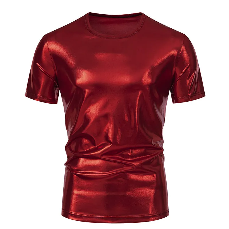 Men Crewneck Glossy Short Sleeves T-Shirt