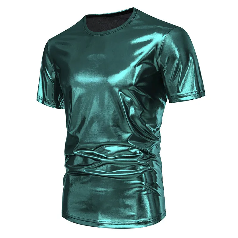 Men Crewneck Glossy Short Sleeves T-Shirt