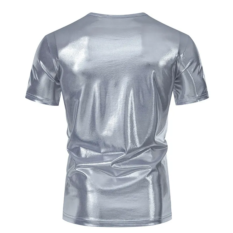Men Crewneck Glossy Short Sleeves T-Shirt