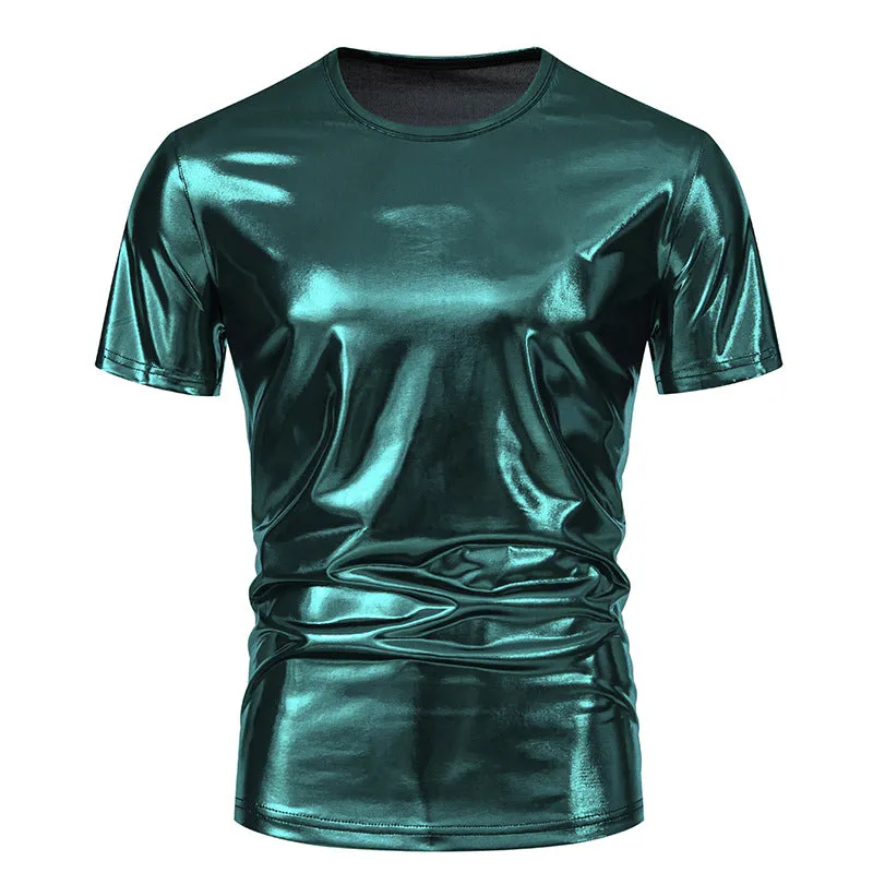 Men Crewneck Glossy Short Sleeves T-Shirt