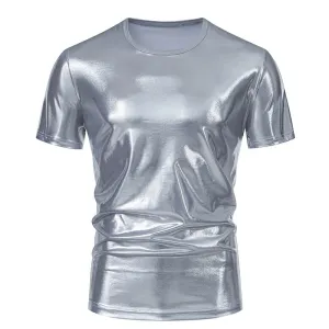 Men Crewneck Glossy Short Sleeves T-Shirt