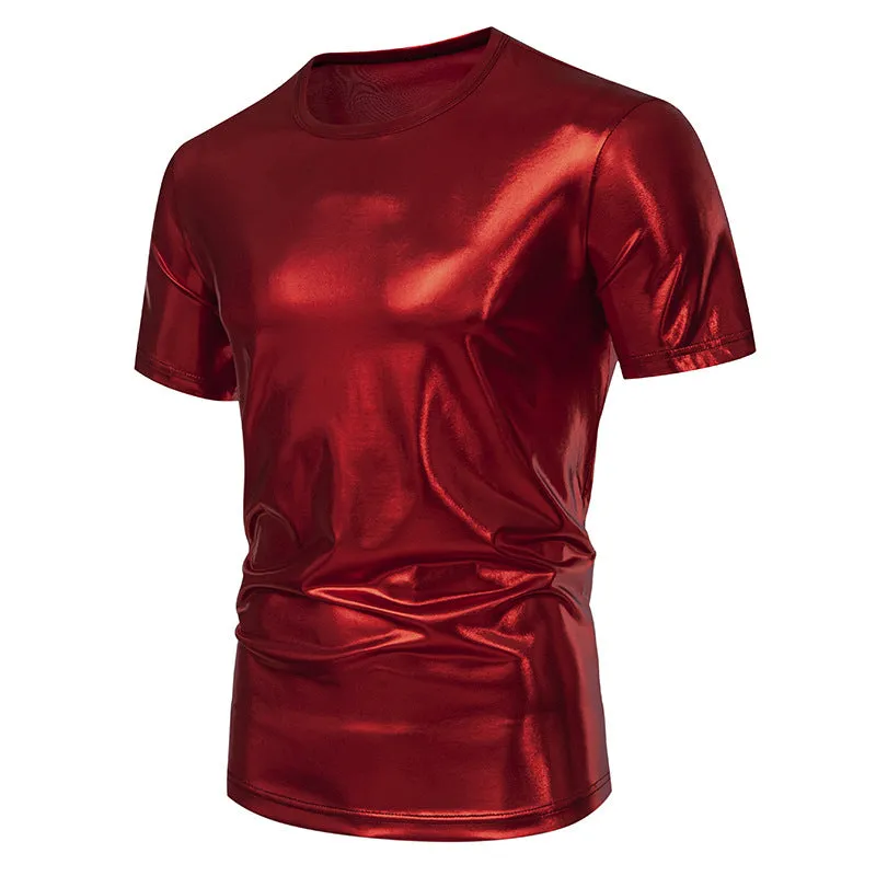 Men Crewneck Glossy Short Sleeves T-Shirt