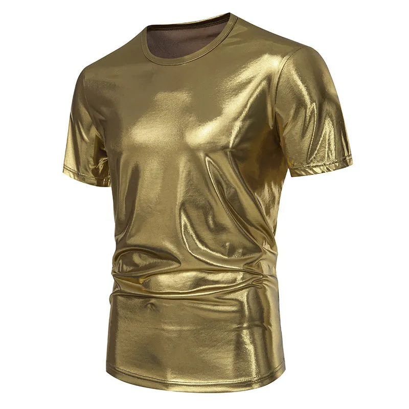 Men Crewneck Glossy Short Sleeves T-Shirt