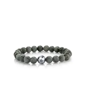 Men's Collection White Gold Soccer Ball Bead on Grey Cat's Eye