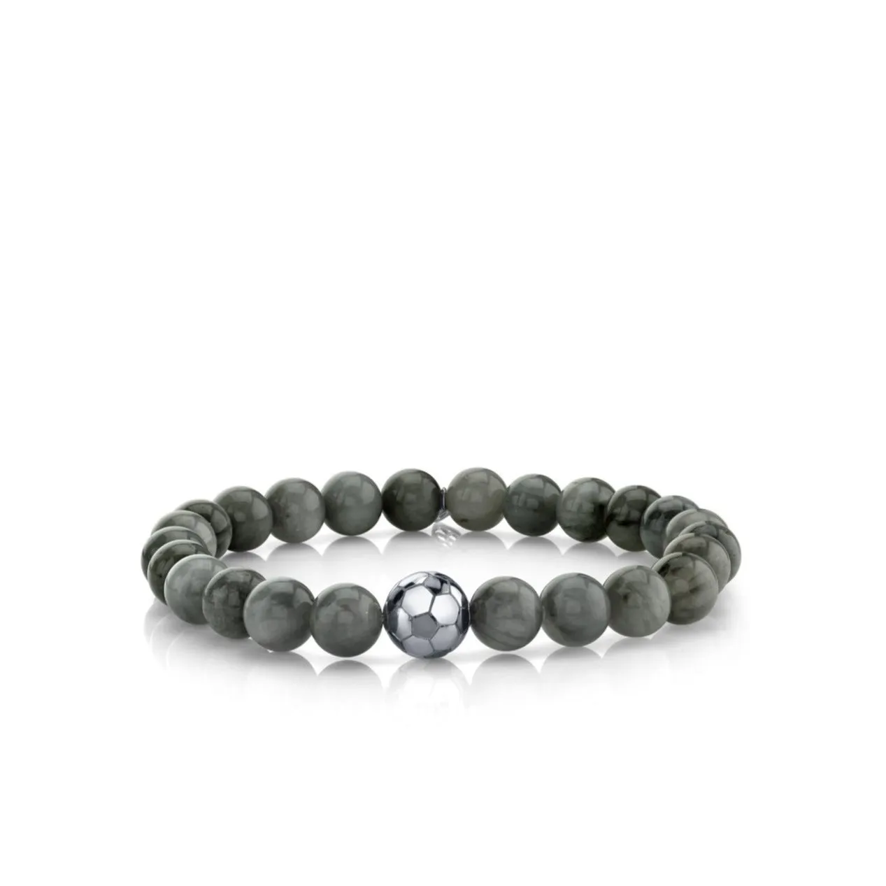 Men's Collection White Gold Soccer Ball Bead on Grey Cat's Eye