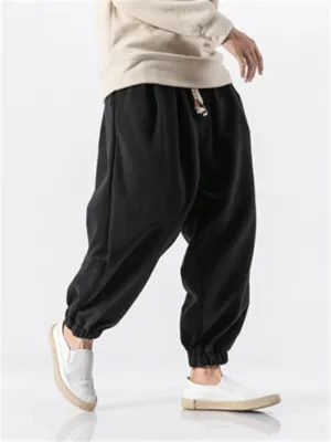 Men's Drawstring Ankle-Banded Warm Pants for Winter