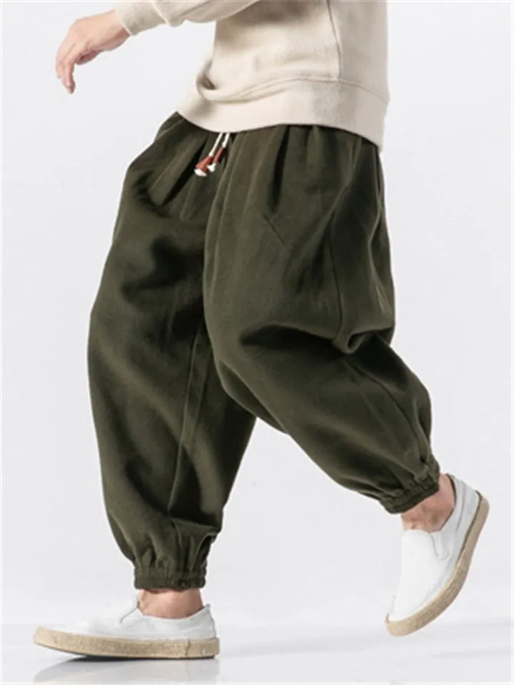 Men's Drawstring Ankle-Banded Warm Pants for Winter