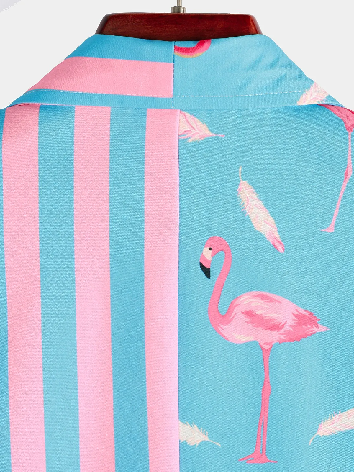 Men's Flamingo & Striped Patchwork Pocket Short Sleeve Shirt