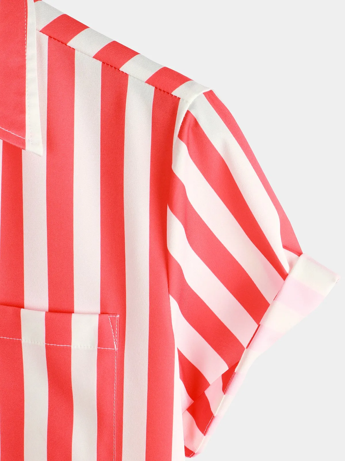 Men's Flamingo & Striped Patchwork Pocket Short Sleeve Shirt
