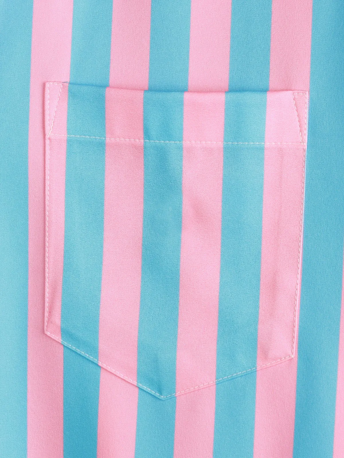 Men's Flamingo & Striped Patchwork Pocket Short Sleeve Shirt