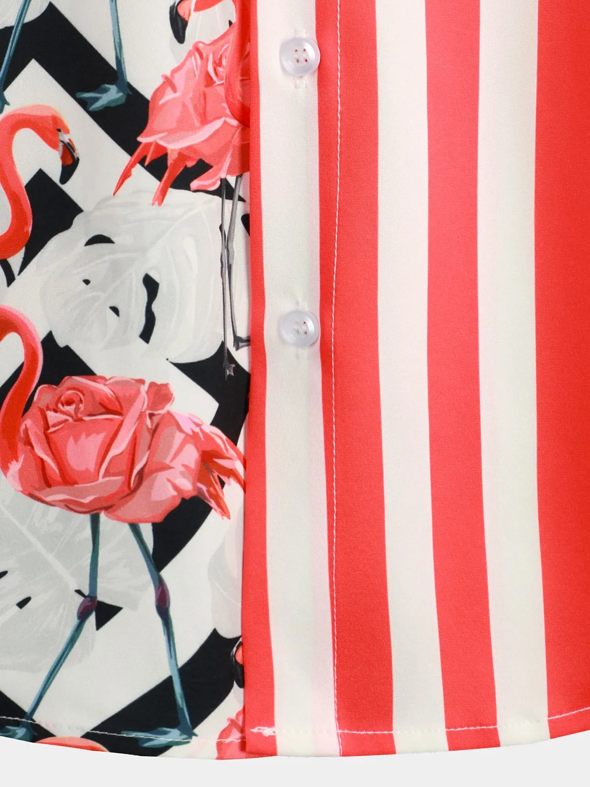 Men's Flamingo & Striped Patchwork Pocket Short Sleeve Shirt