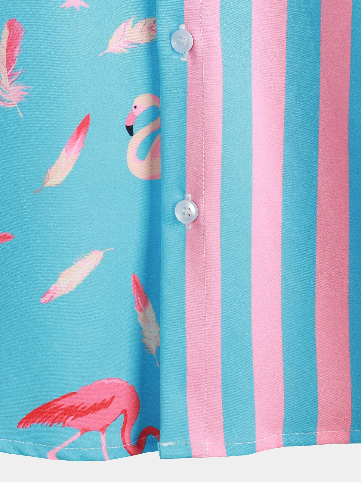 Men's Flamingo & Striped Patchwork Pocket Short Sleeve Shirt