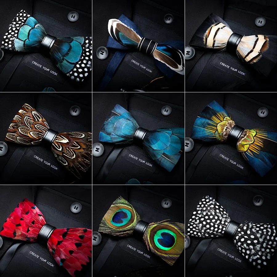 Men's Luxury Bowtie With Box Fashion Peacock Feather Bow Ties For Men