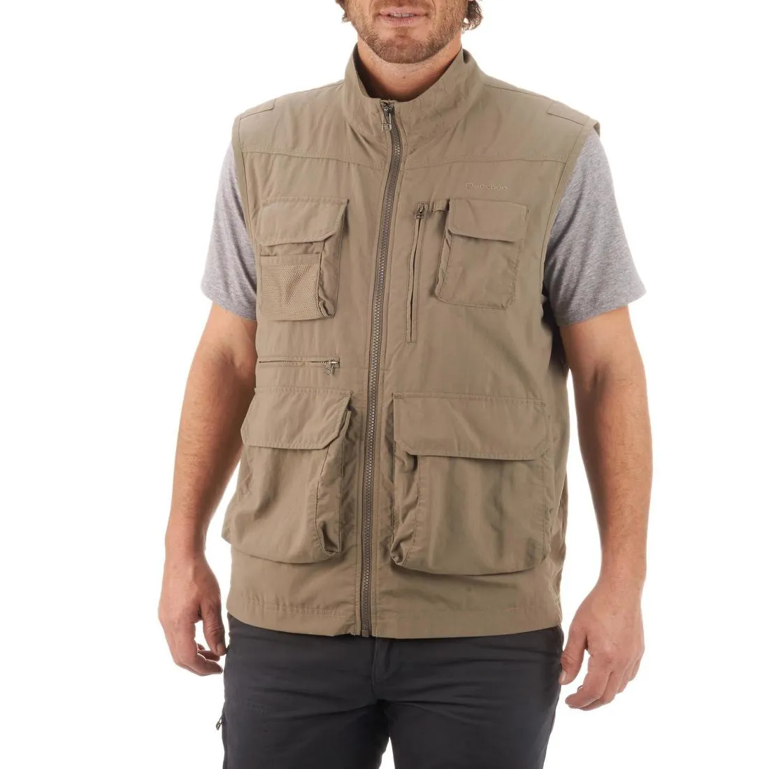 Men's Multi-pocket Travel Trekking Gilet - TRAVEL 100 - Grey