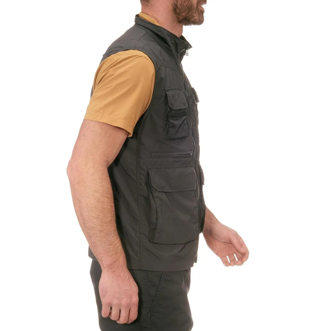 Men's Multi-pocket Travel Trekking Gilet - TRAVEL 100 - Grey