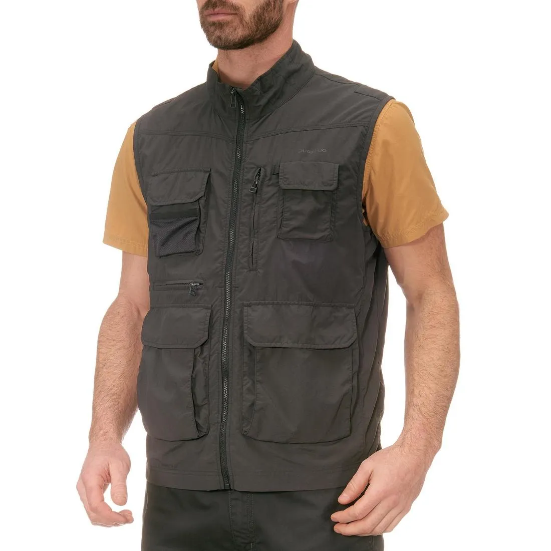 Men's Multi-pocket Travel Trekking Gilet - TRAVEL 100 - Grey