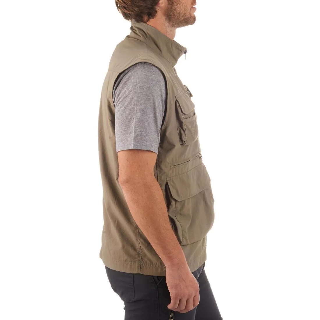 Men's Multi-pocket Travel Trekking Gilet - TRAVEL 100 - Grey