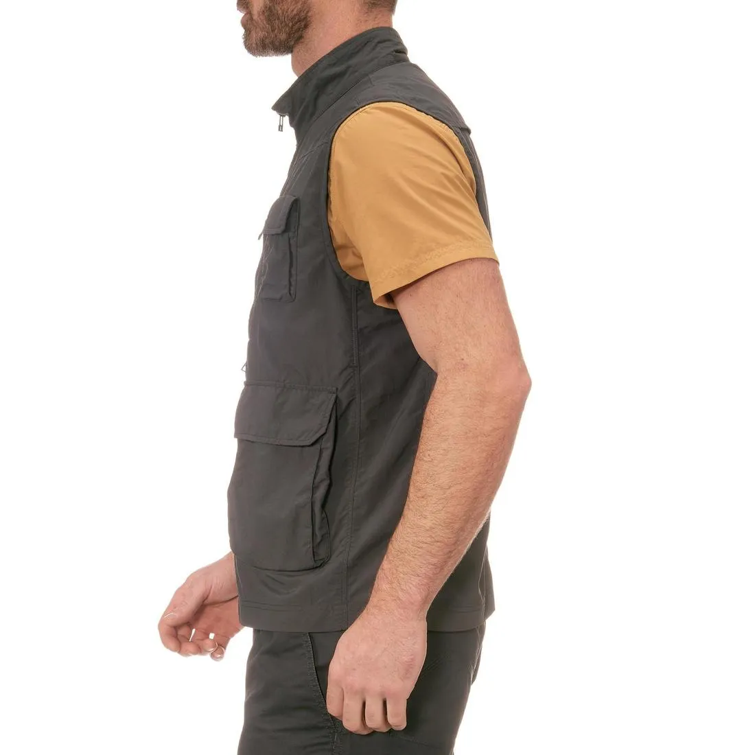 Men's Multi-pocket Travel Trekking Gilet - TRAVEL 100 - Grey