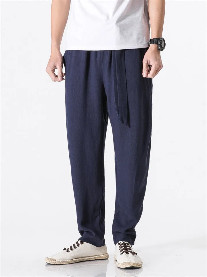 Men's Original Simple Linen Lace Up Casual Trousers