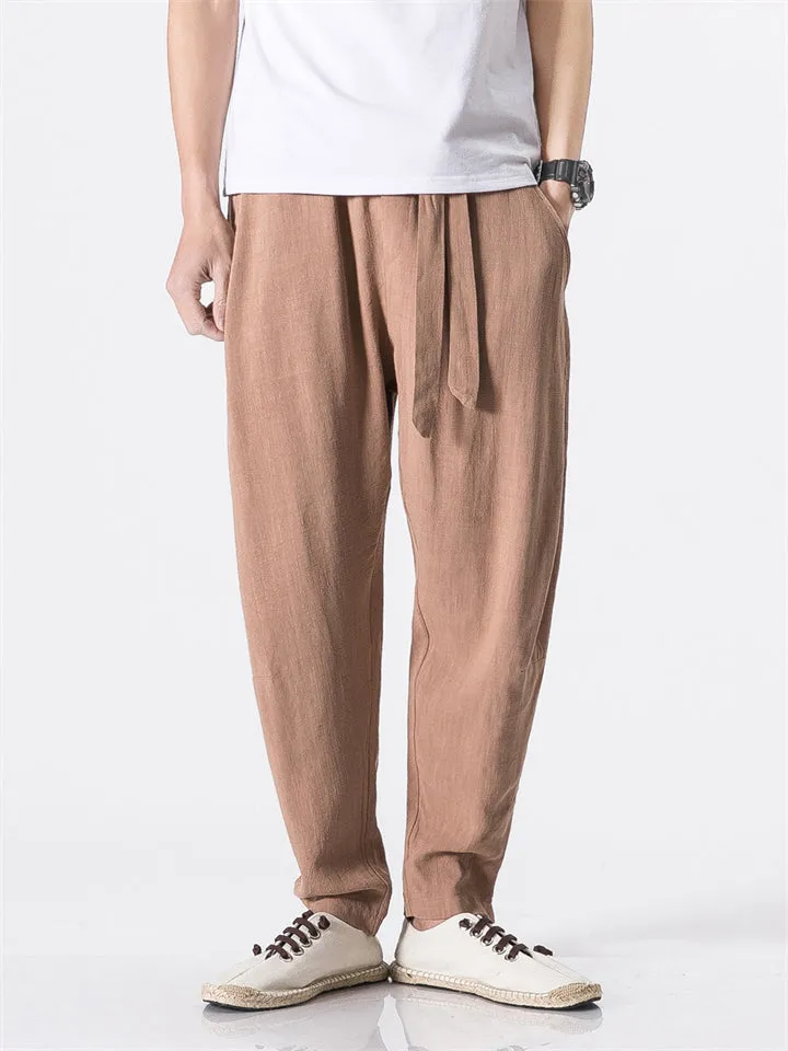 Men's Original Simple Linen Lace Up Casual Trousers
