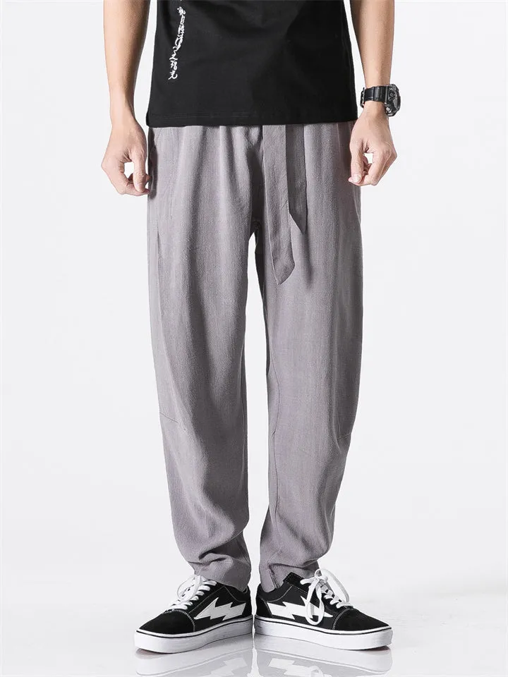 Men's Original Simple Linen Lace Up Casual Trousers