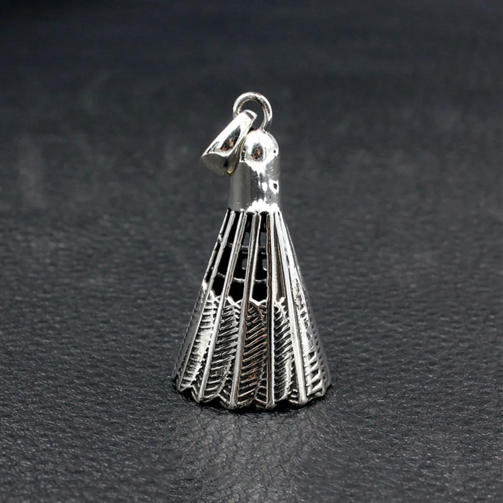 Men's Real Solid 925 Sterling Silver Pendants Badminton Feather Jewelry