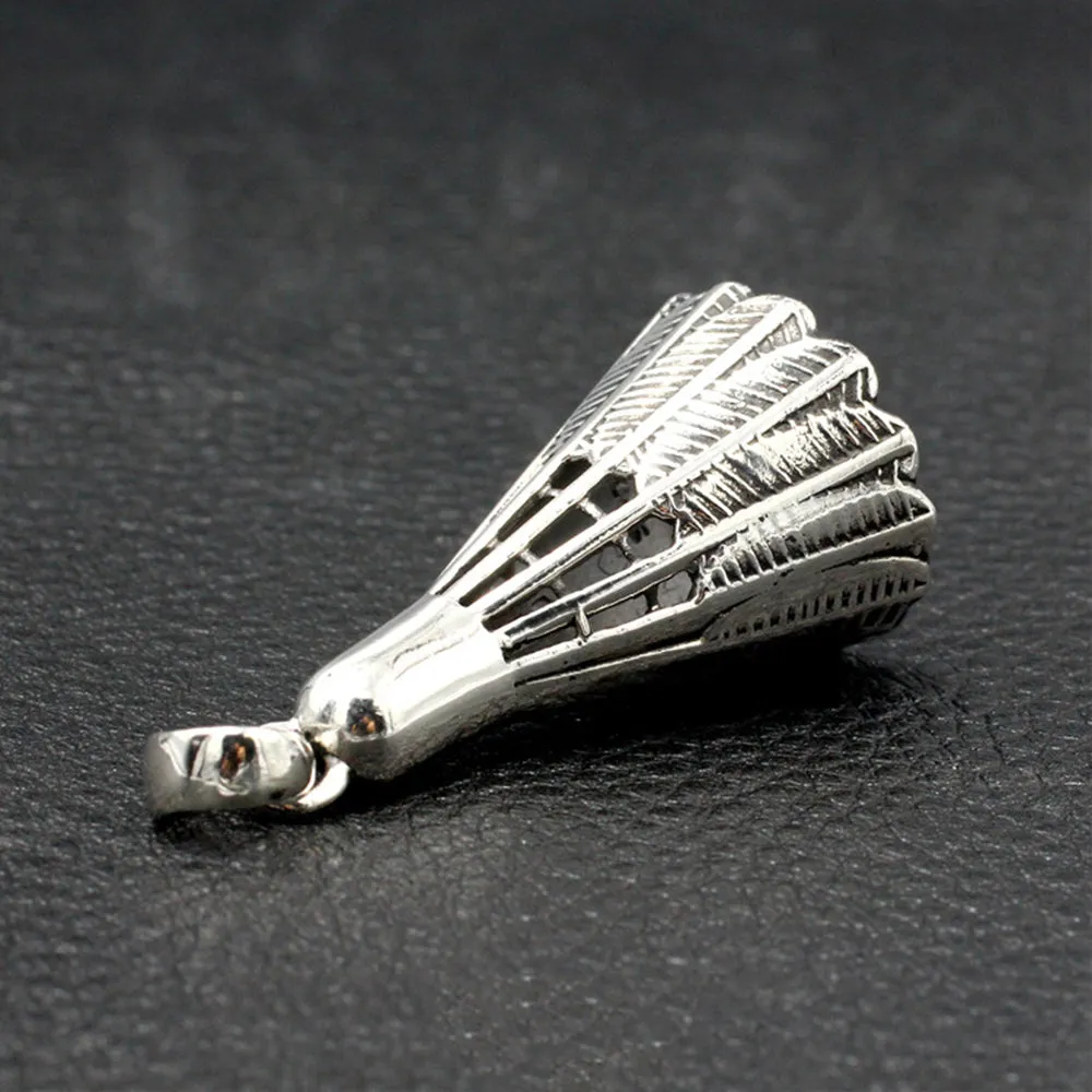 Men's Real Solid 925 Sterling Silver Pendants Badminton Feather Jewelry