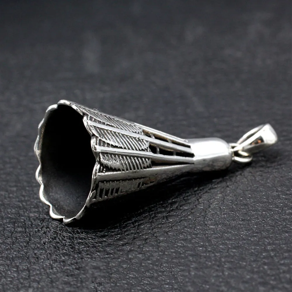 Men's Real Solid 925 Sterling Silver Pendants Badminton Feather Jewelry
