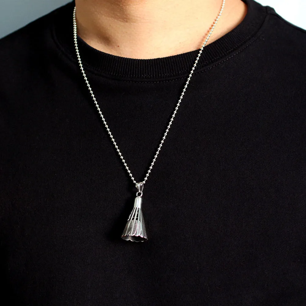 Men's Real Solid 925 Sterling Silver Pendants Badminton Feather Jewelry
