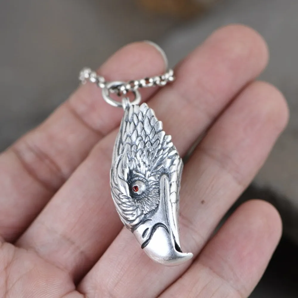 Men's Real Solid 990 Sterling Silver Pendants Jewelry Eagle Head Feather Matte