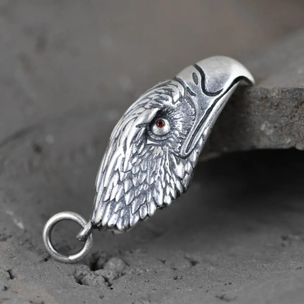 Men's Real Solid 990 Sterling Silver Pendants Jewelry Eagle Head Feather Matte