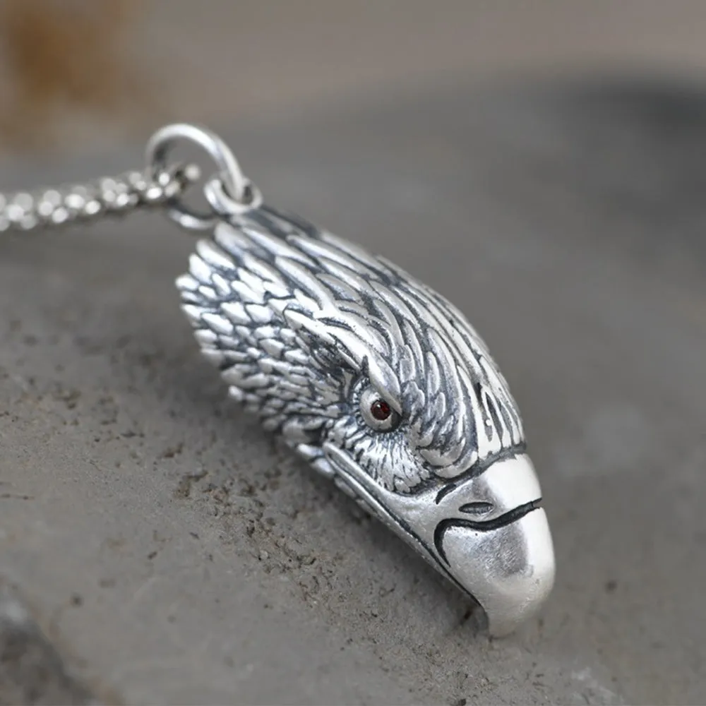 Men's Real Solid 990 Sterling Silver Pendants Jewelry Eagle Head Feather Matte