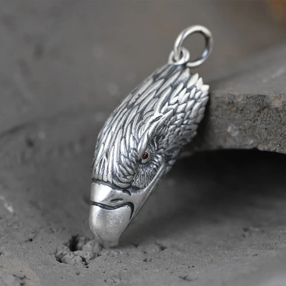 Men's Real Solid 990 Sterling Silver Pendants Jewelry Eagle Head Feather Matte