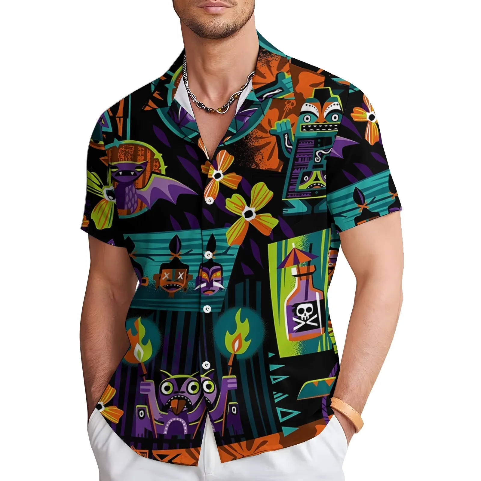 Men's Tribal Print Casual Short Sleeve Shirt 2404000878