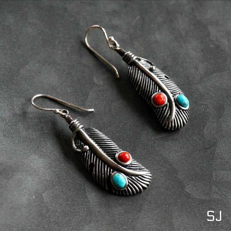 Navajo Turquoise Feather Earrings