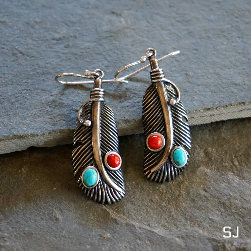 Navajo Turquoise Feather Earrings