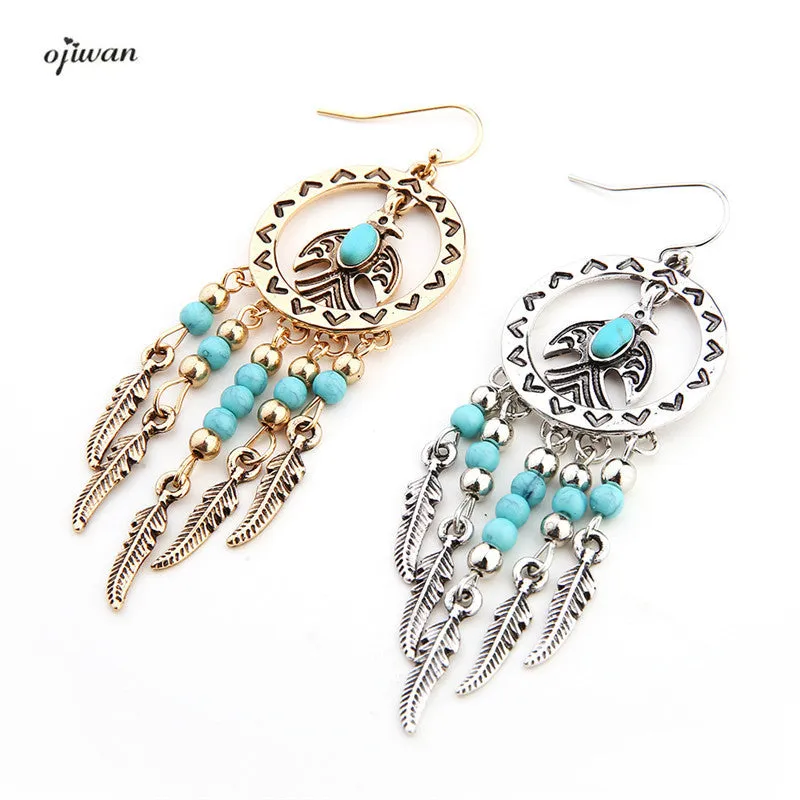 Ojiwan Tribal Bird Earrings Hoop Boho Feather Earrings Hippie Indian Native American Jewelry Navajo aritos Gypsy Animal Earrings