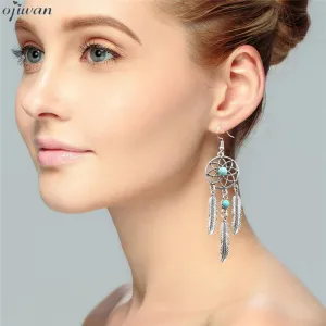 Ojiwan Tribal Earrings Hippie Boho Dreamcatcher Earrings For Women Indian Native American Jewelry aritos Navajo Gypsy Earrings