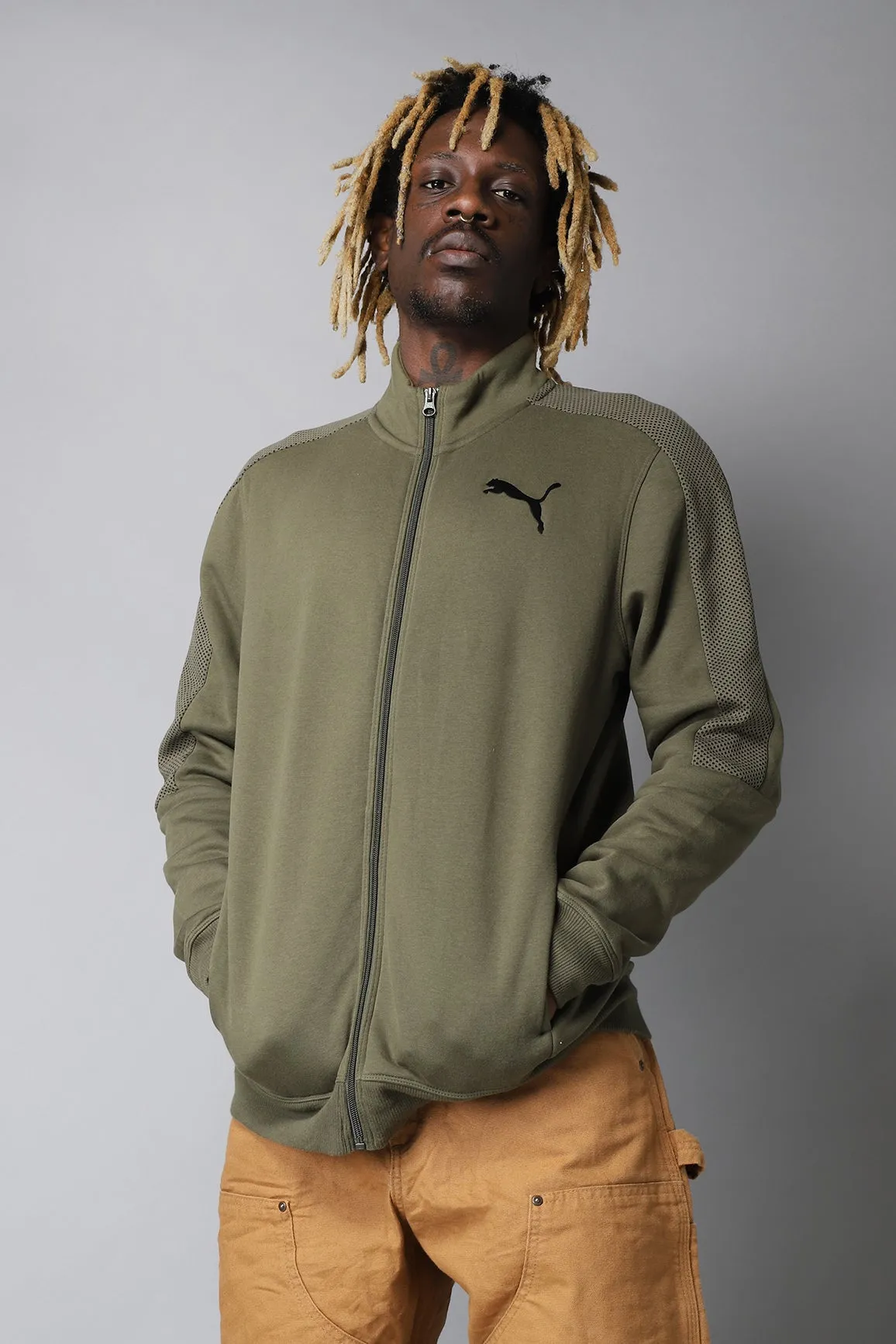 Olive green puma zip up long sleeved sports jacket