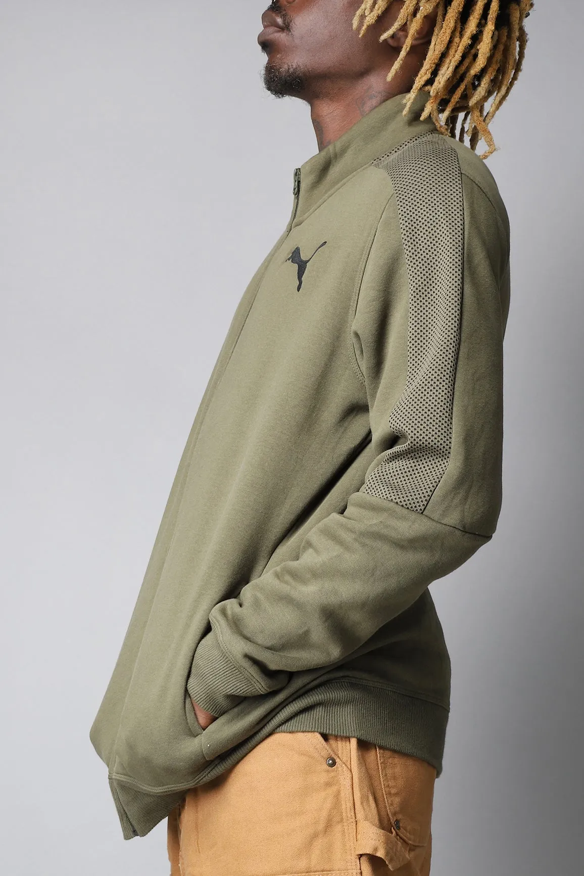 Olive green puma zip up long sleeved sports jacket