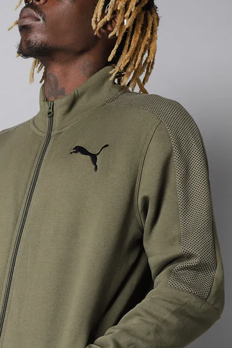 Olive green puma zip up long sleeved sports jacket