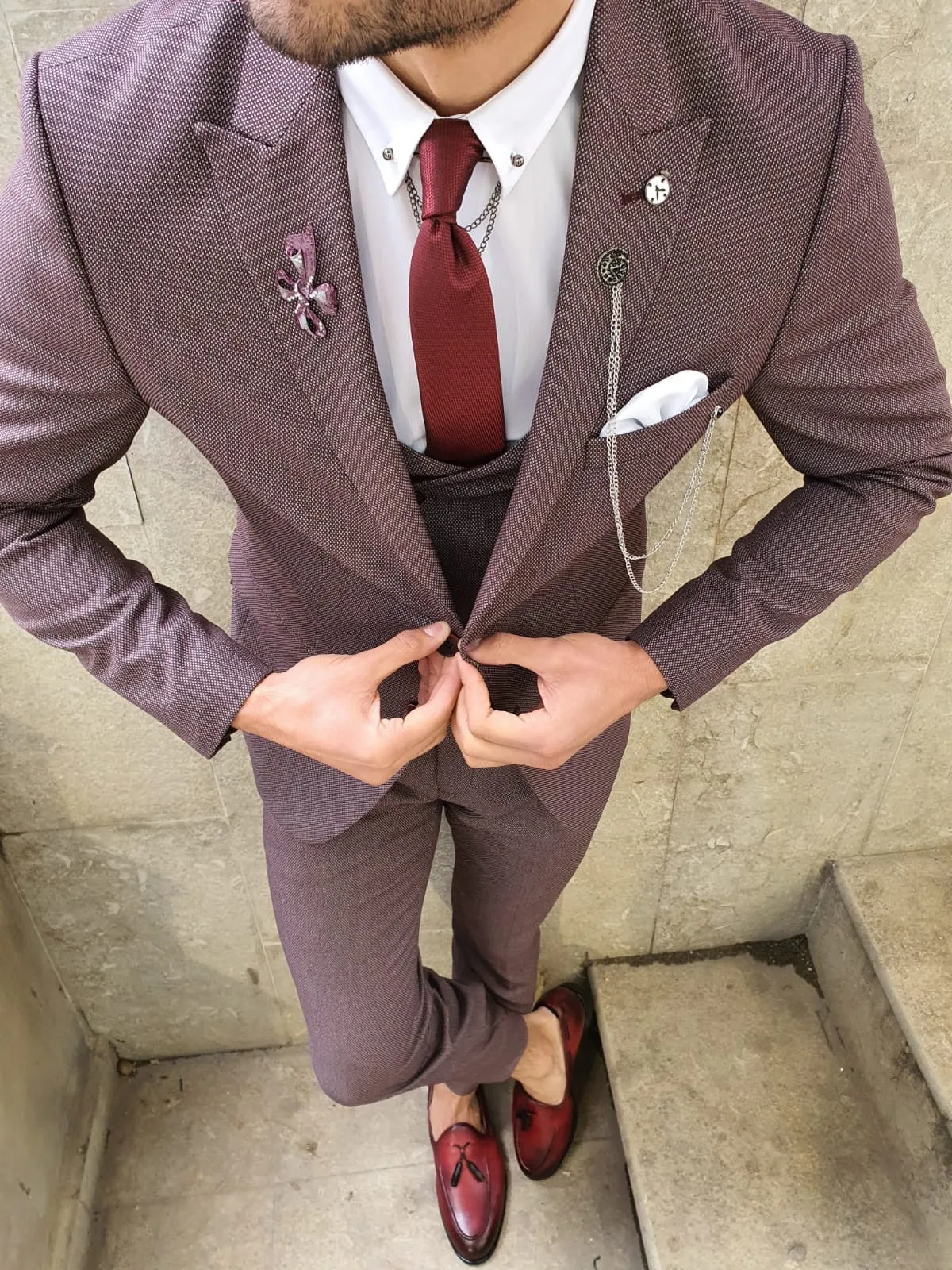 Olympia Claret Red Slim Fit Suit: Elevate Your Style