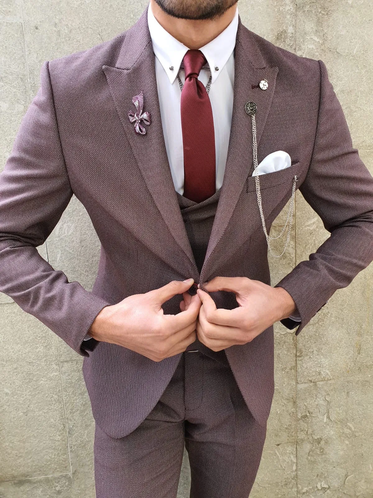 Olympia Claret Red Slim Fit Suit: Elevate Your Style