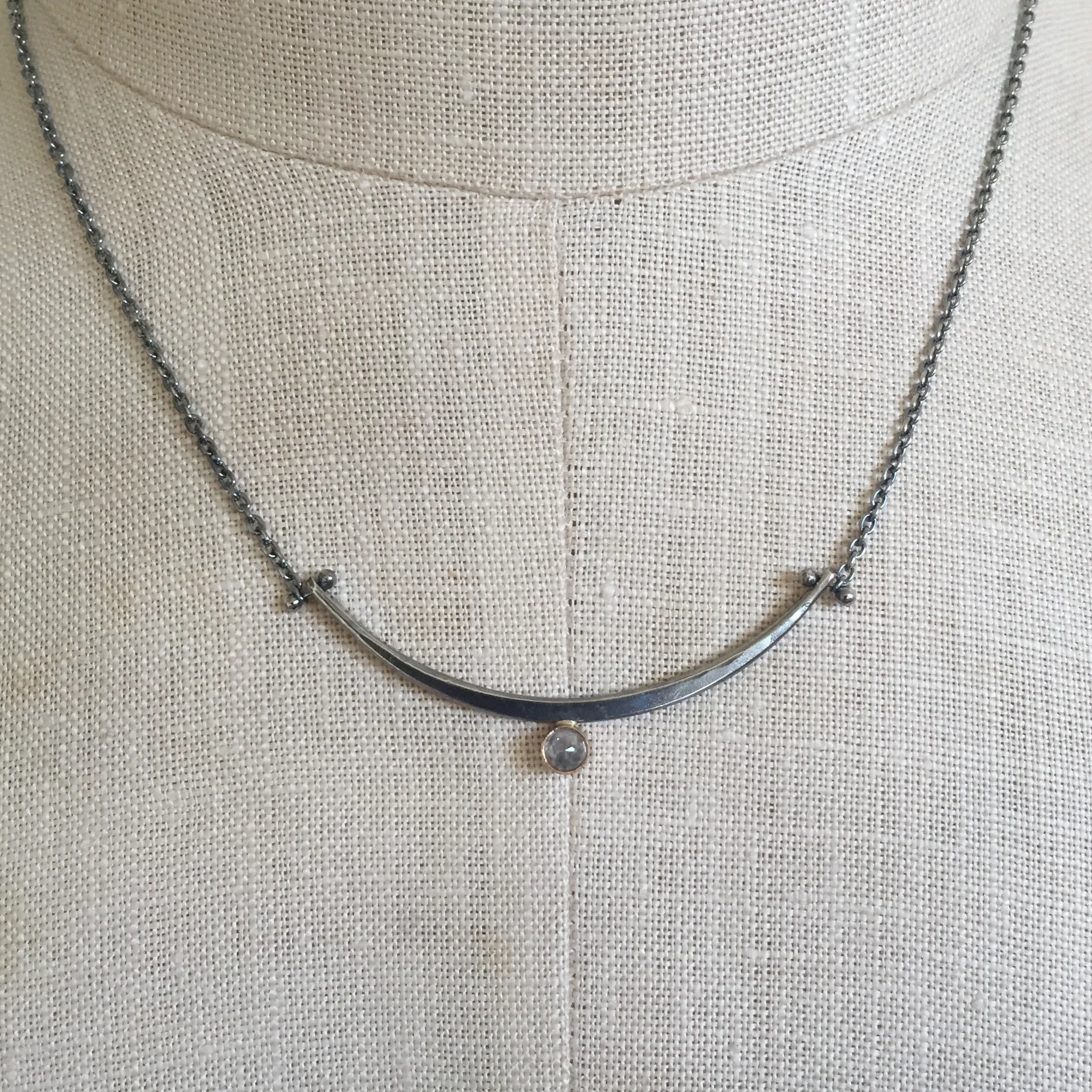 One of a kind Arc necklace with rose cut salt and pepper diamond